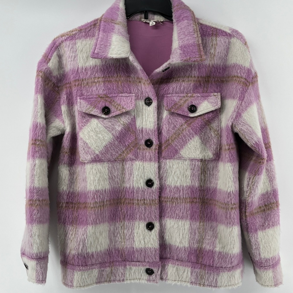 THML Purple Plaid Fuzzy Button Front Shacket Shirt Jacket WCT1084-PK Small